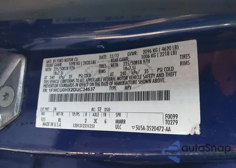 2013 Ford Escape Sel z USA, uszkodzony, nr VIN 1FMCU0HX2DUC34637